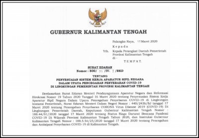 Setda Prov Kalteng Surat Edaran Gubernur Kalimantan Tengah Nomor