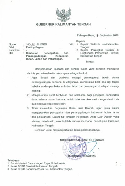 Setda Prov Kalteng Surat Gubernur Kalimantan Tengah Nomor 100 207 Ii