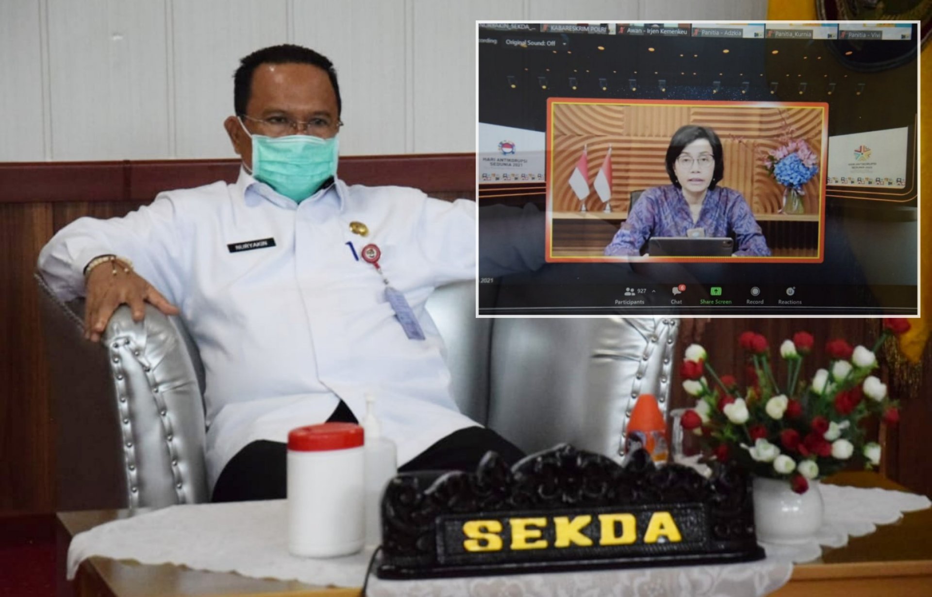 Pj. Sekda Kalteng Hadiri Peringatan Hakordia Kemenkeu Tahun 2021 Secara Virtual